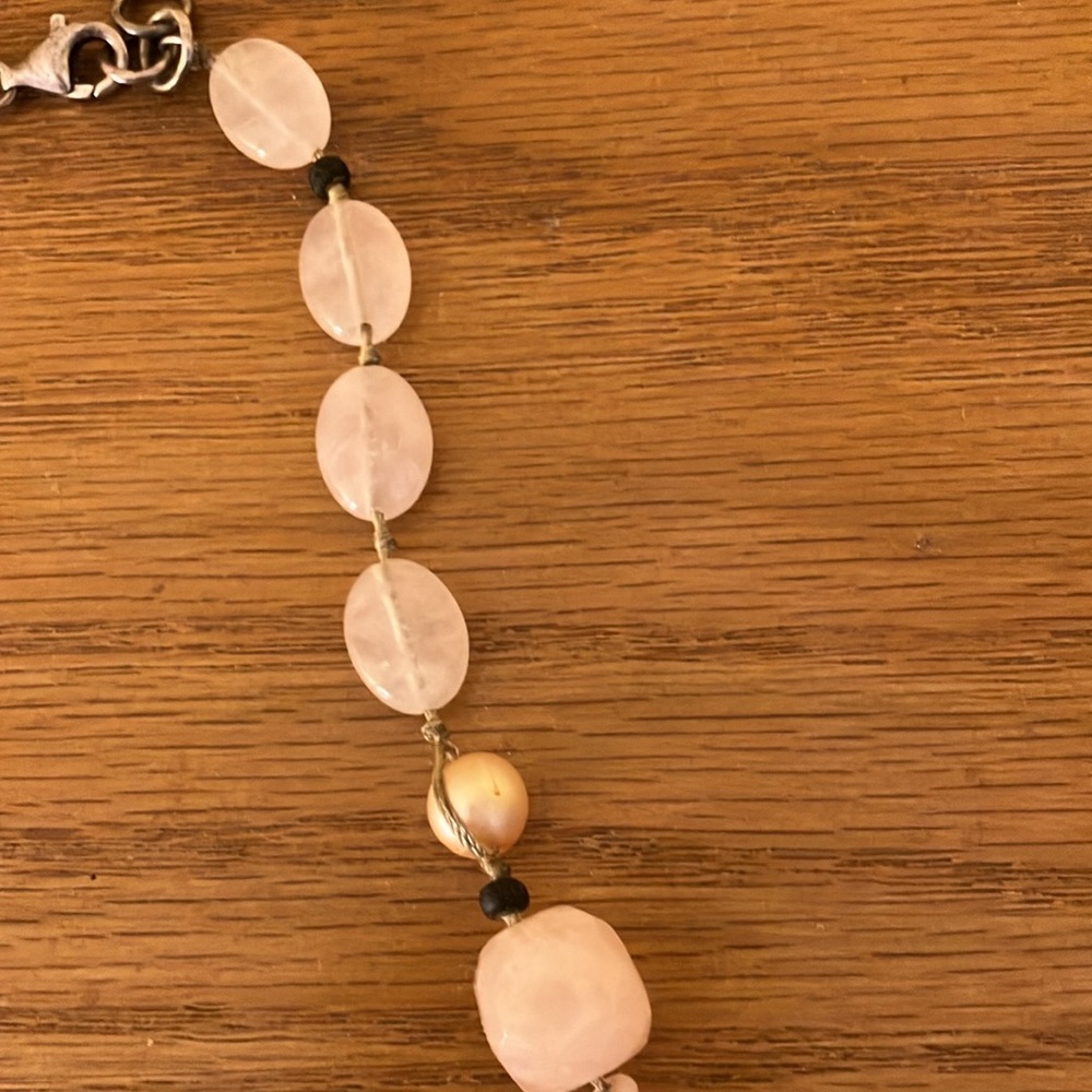 Retired Silpada Silver Pink Rose Quartz Palm Wood Silk Knitted Necklace N1819 - Picture 8 of 9